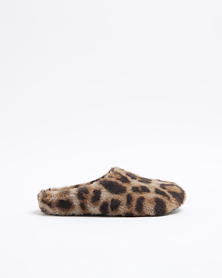 Brown Leopard Faux Fur Slippers