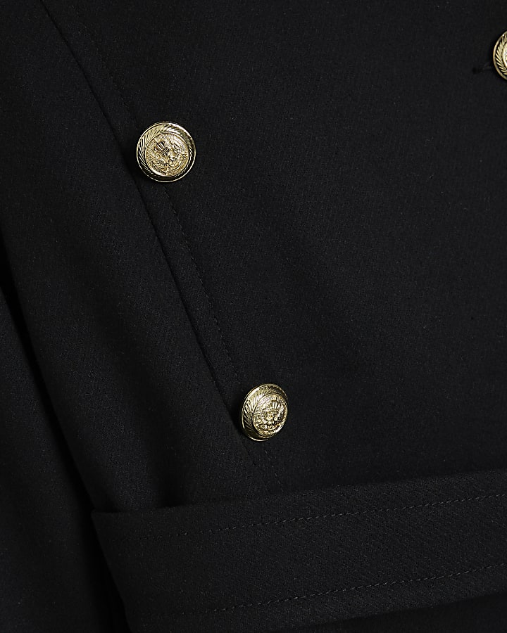 Petite Black Belted Longline Military Coat