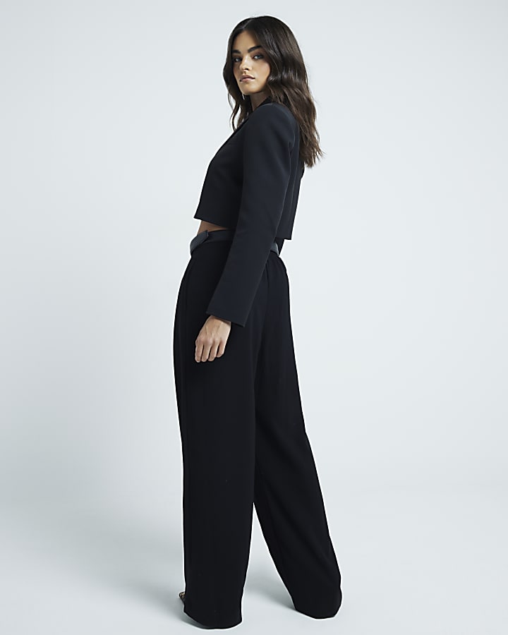 Black Pleated Wide Leg Trousers