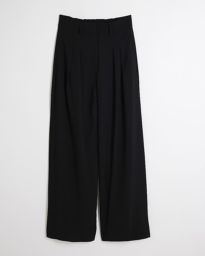 Black Pleated Wide Leg Trousers