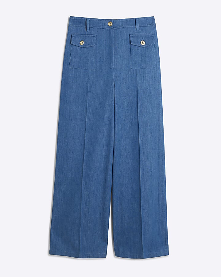 Blue wide leg denim trousers