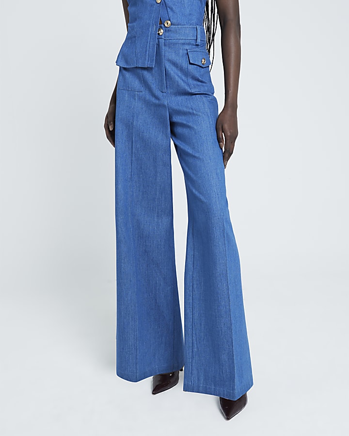 Blue wide leg denim trousers