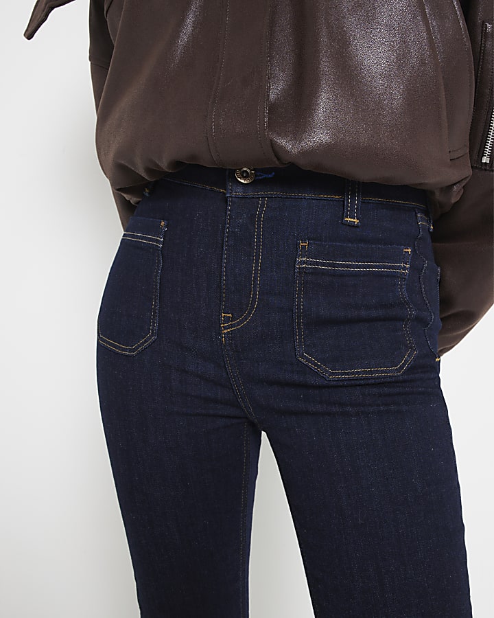 Petite Indigo Pocket Flared Jeans