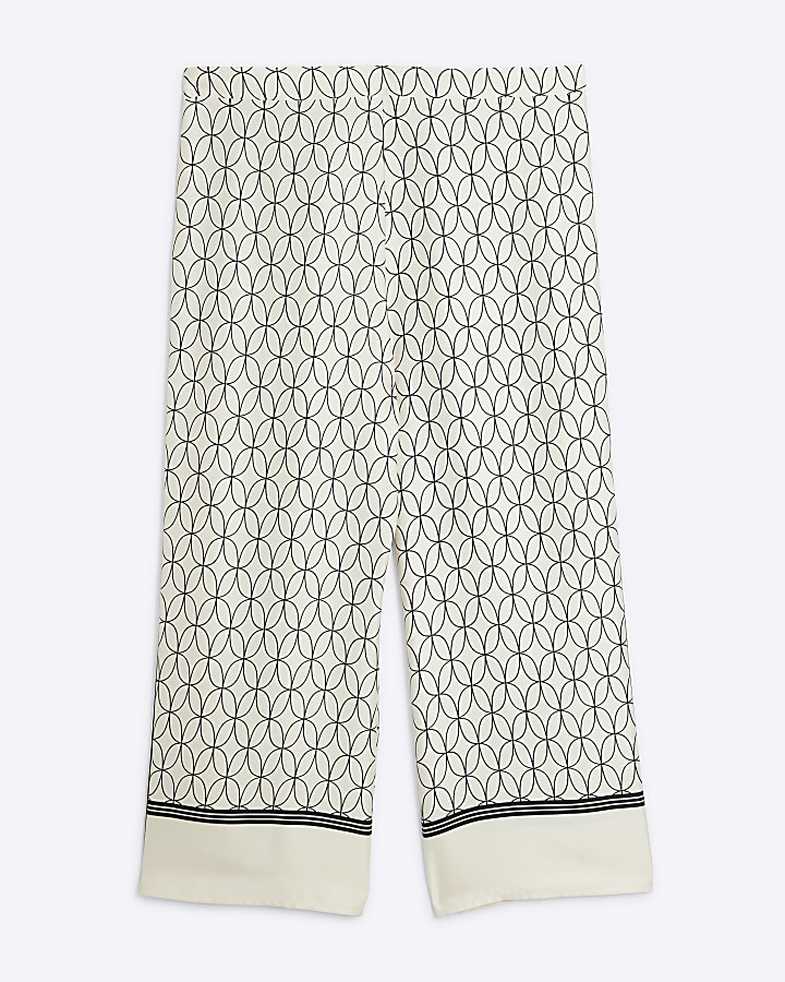 Plus White geometric print wide leg trousers