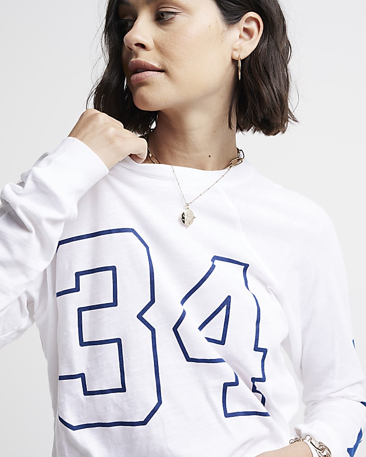 White Number Print Raglan Top