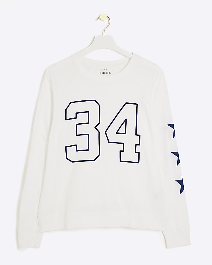 White Number Print Raglan Top