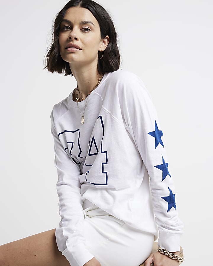 White Number Print Raglan Top