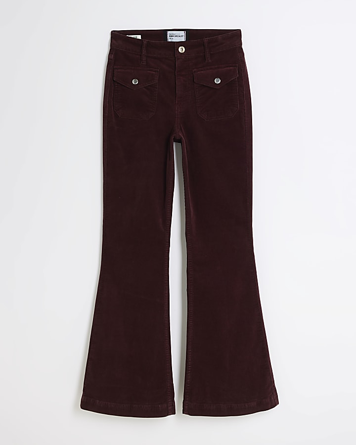 Petite Red Corduroy Flared Jeans