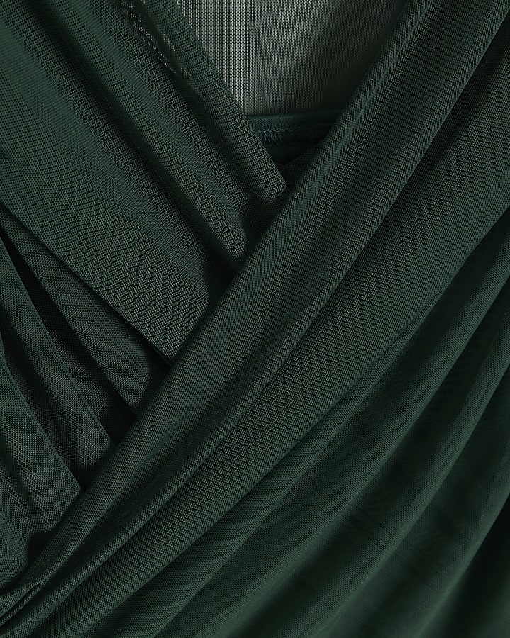 Green mesh wrap long sleeve top