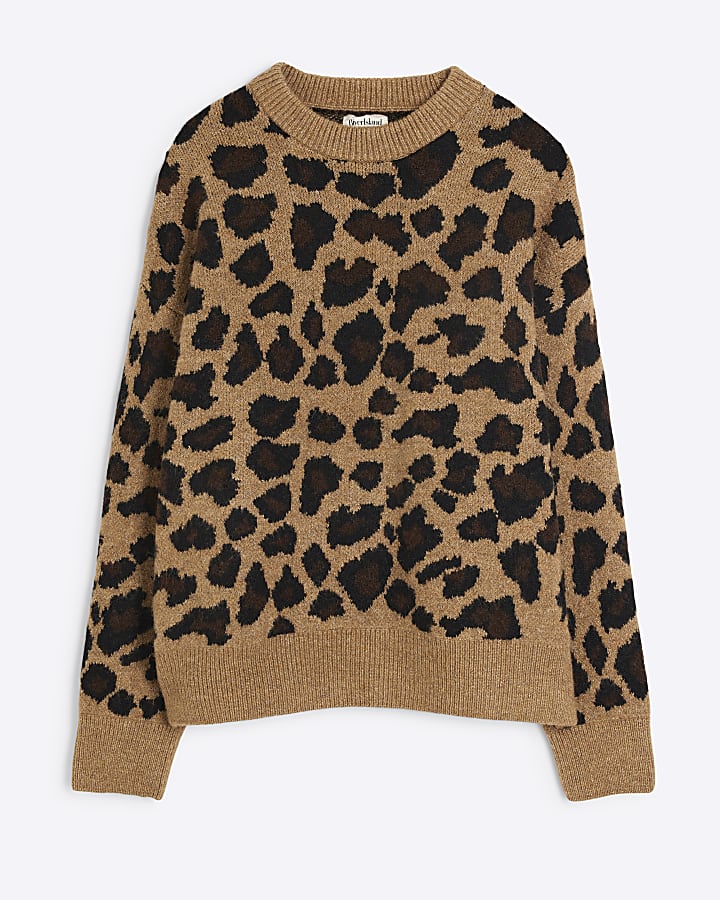 Brown Long Sleeve Leopard Jumper