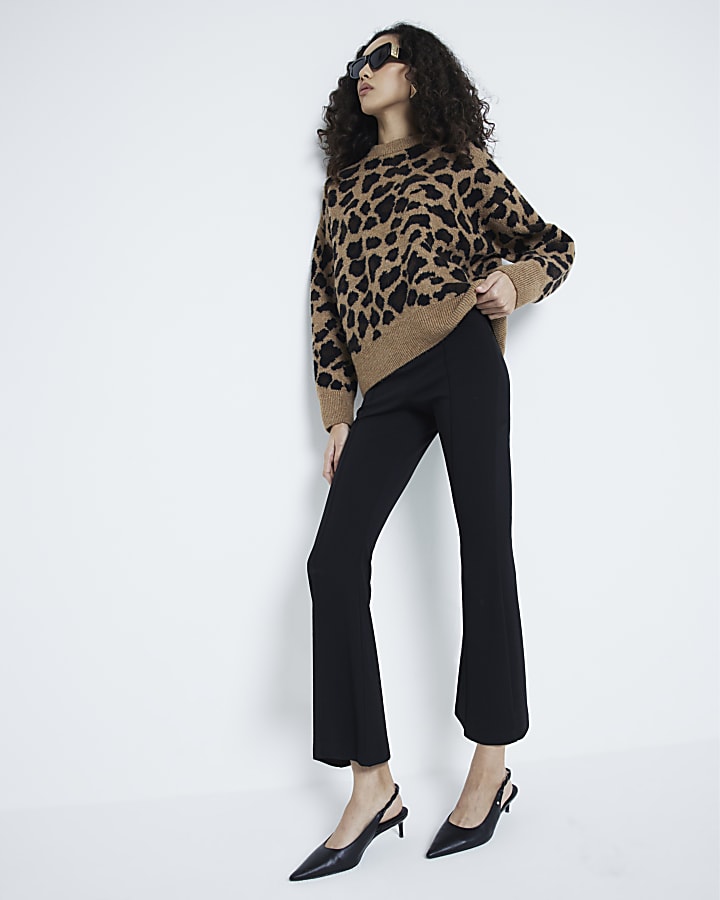 Brown Long Sleeve Leopard Jumper