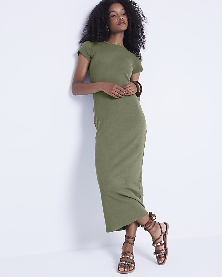 Khaki ribbed bodycon dress hotsell