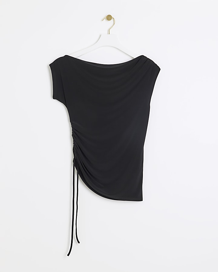 Black ruched tie side vest top