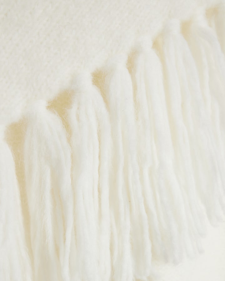 Cream Knit Tassel Poncho