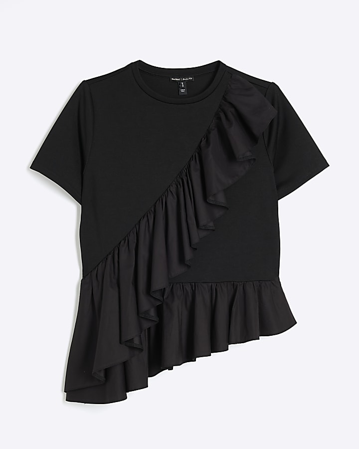Black frill asymmetric t-shirt