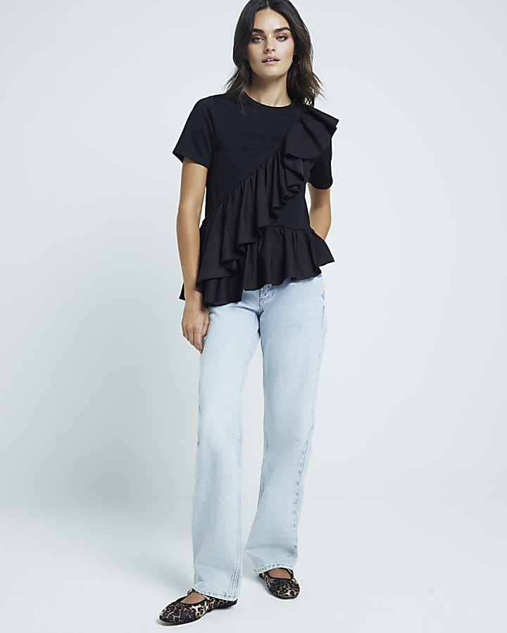 Black frill asymmetric t-shirt