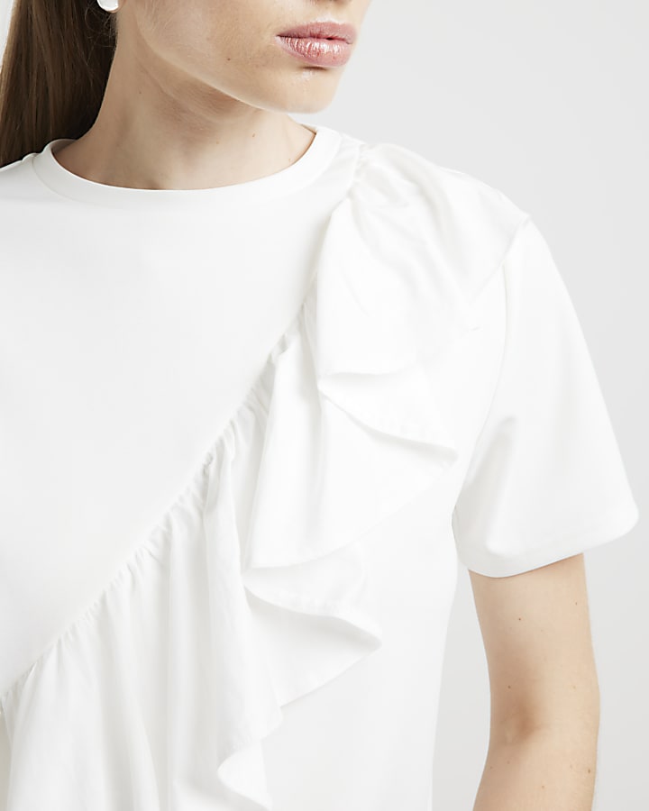 White frill asymmetric t-shirt