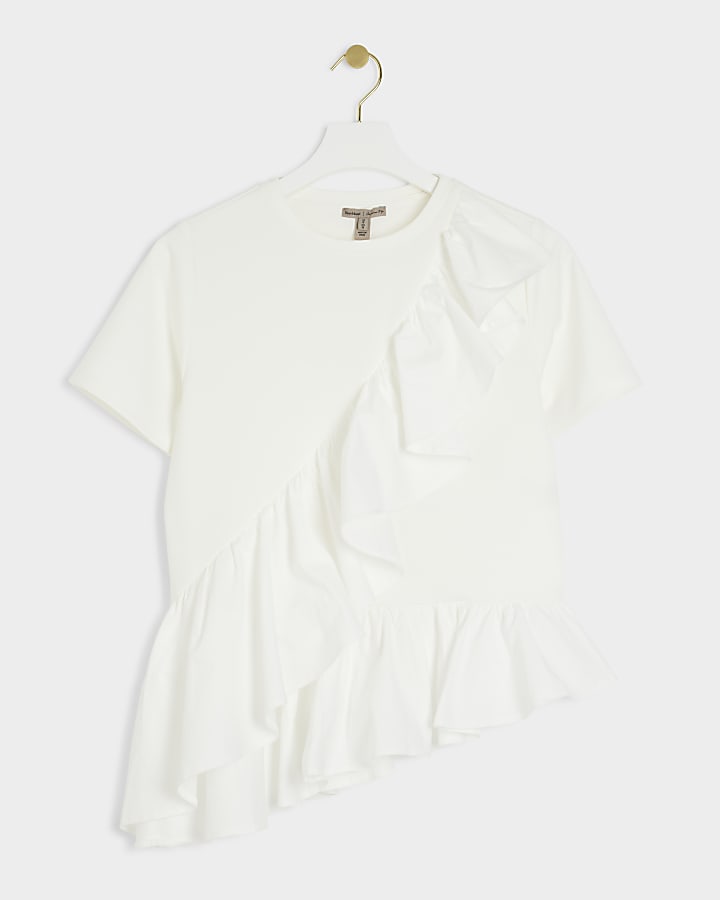 White frill asymmetric t-shirt
