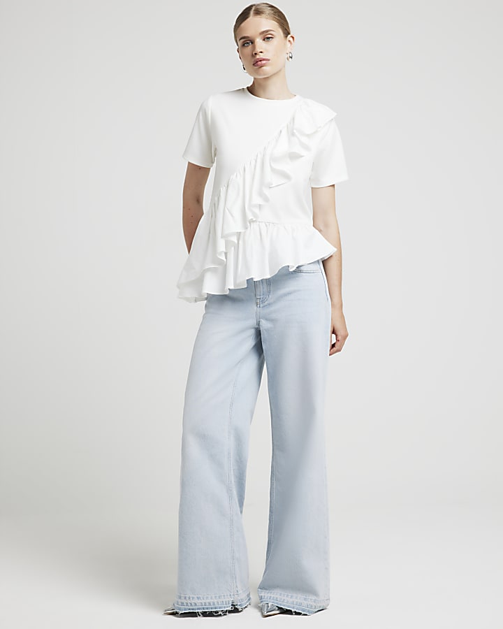 White frill asymmetric t-shirt