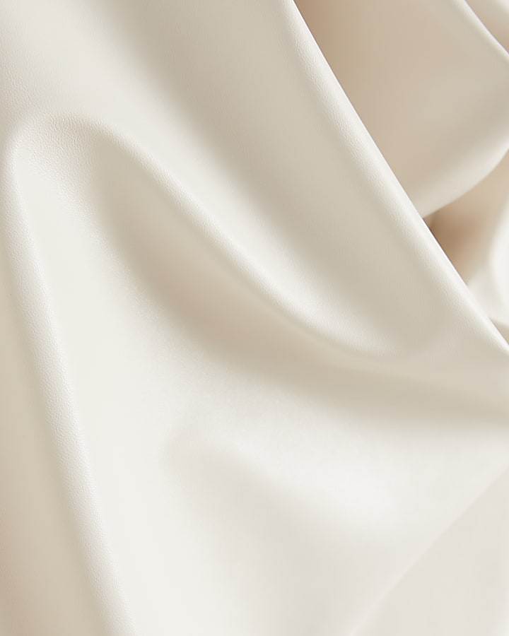 Beige faux leather halter cowl neck top