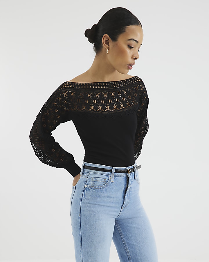 Black Hybrid Lace Knit Jumper