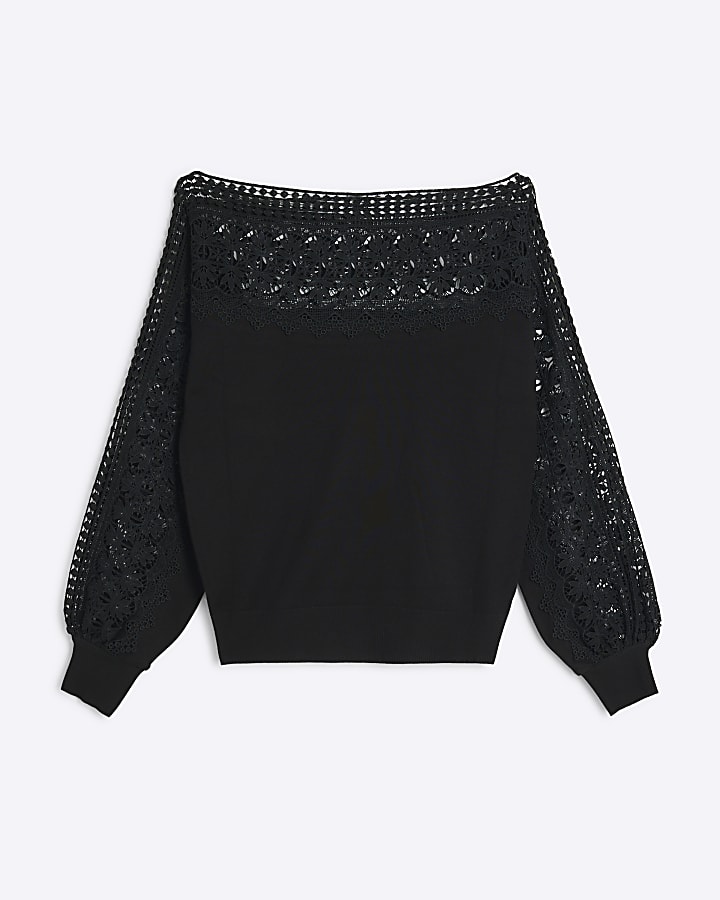 Black Hybrid Lace Knit Jumper
