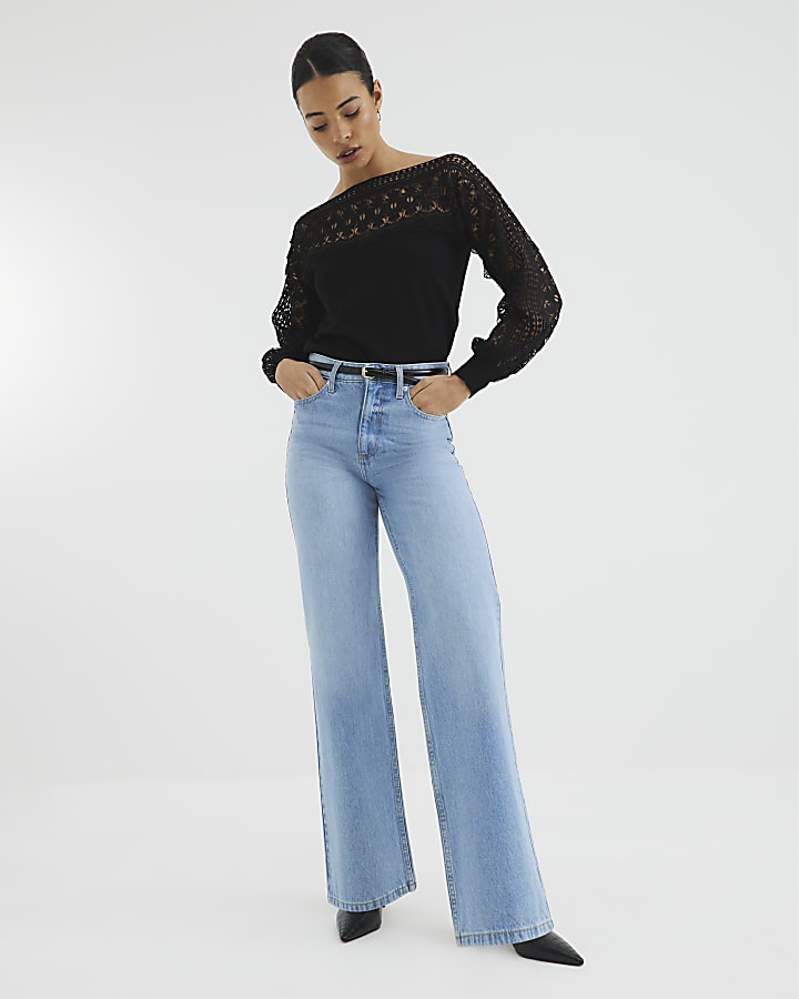 Black Hybrid Lace Knit Jumper
