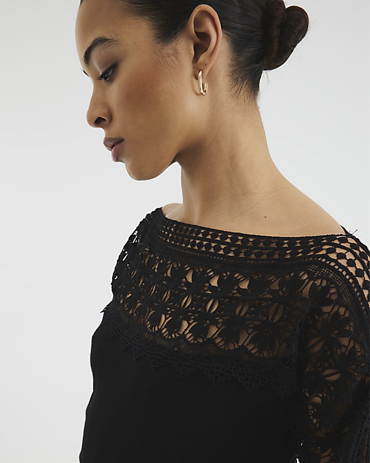Black Hybrid Lace Knit Jumper