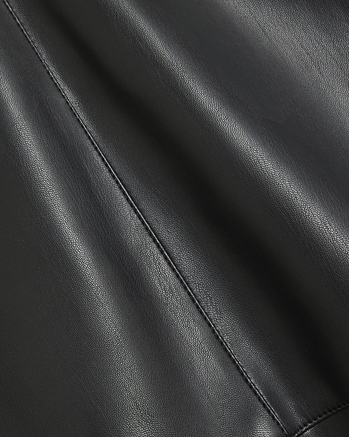 Black Faux Leather Column Midi Skirt