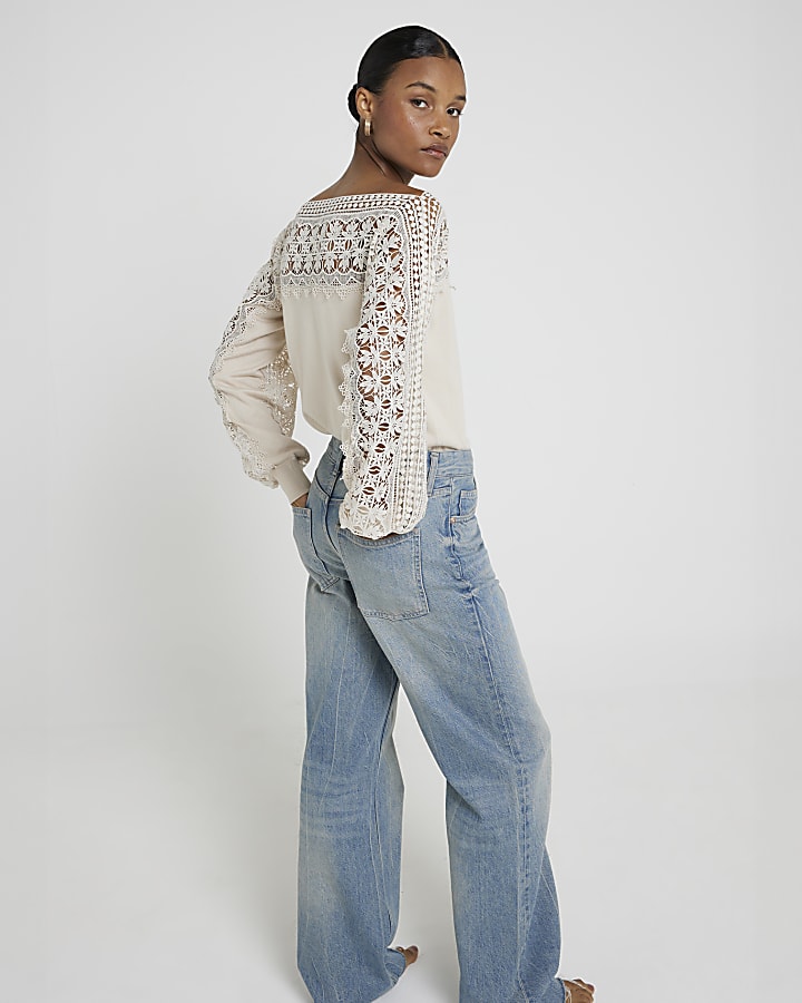 Beige Hybrid Lace Knit Jumper