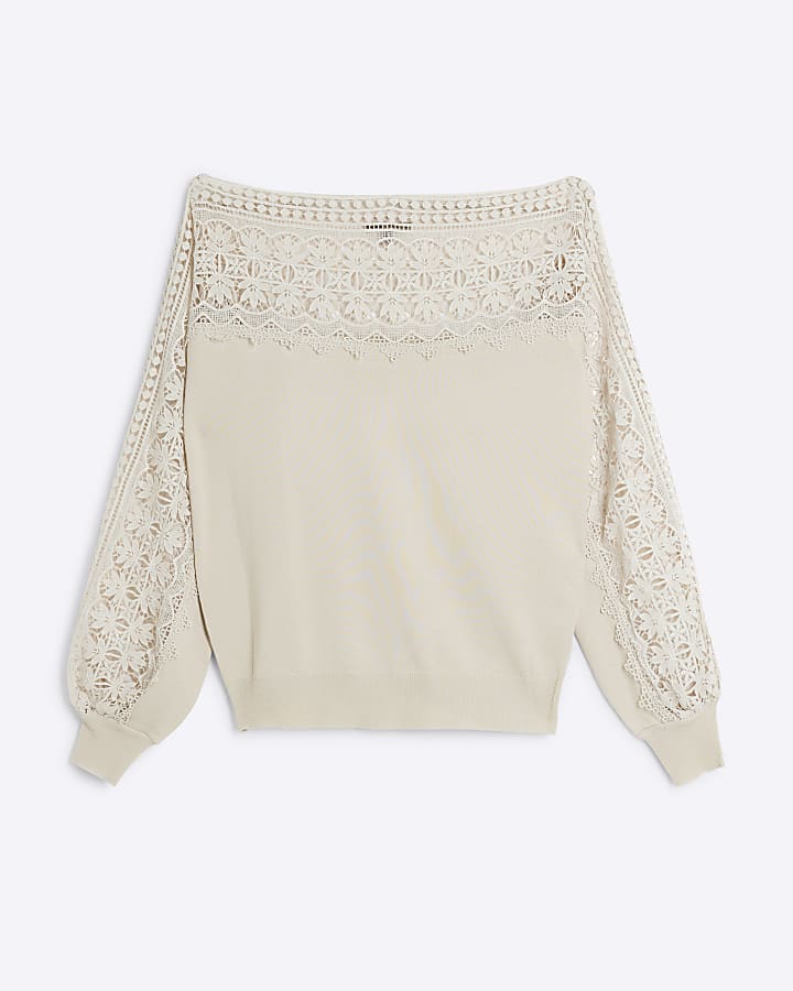 Beige Hybrid Lace Knit Jumper