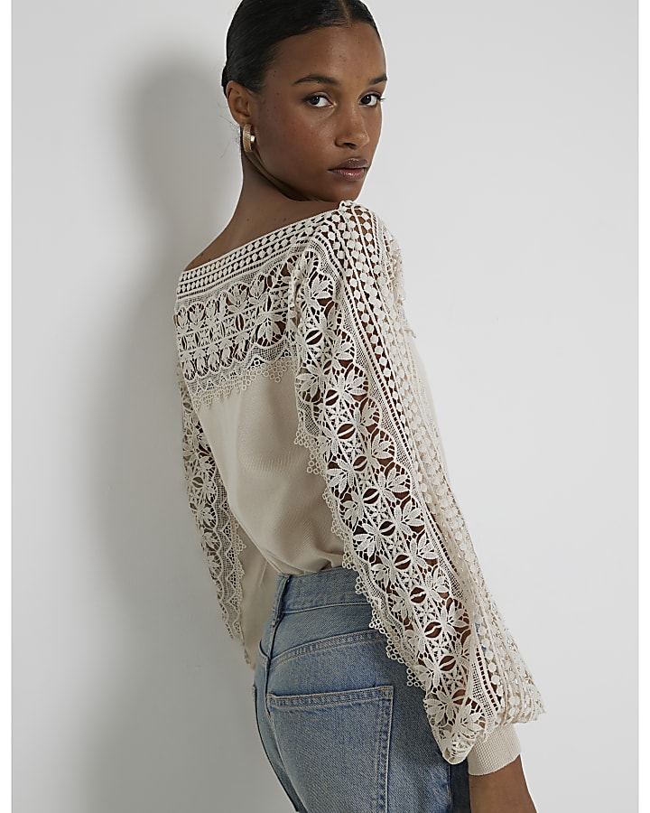 Beige Hybrid Lace Knit Jumper