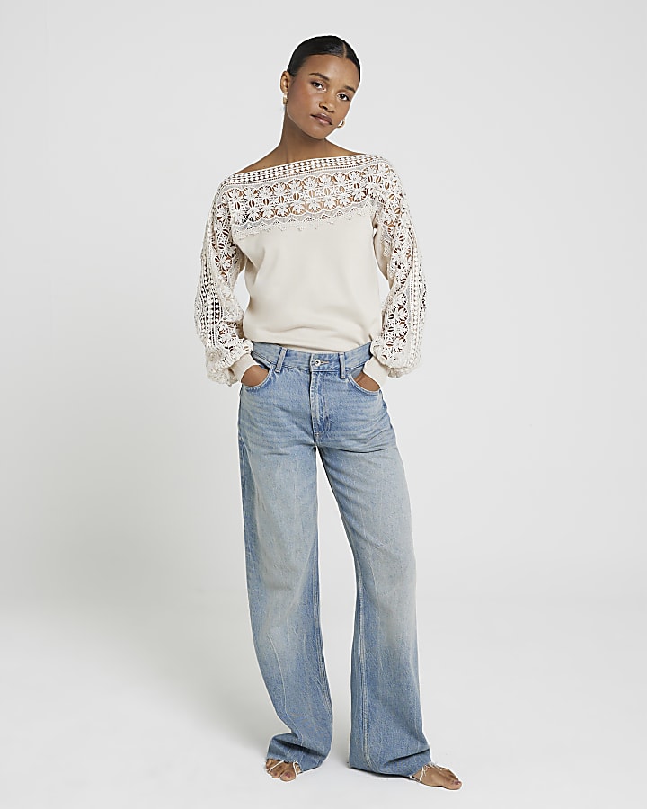 Beige Hybrid Lace Knit Jumper