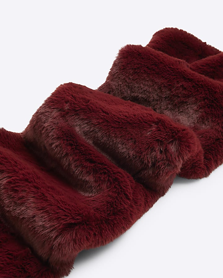 Red Pull Through Faux Fur Scarf