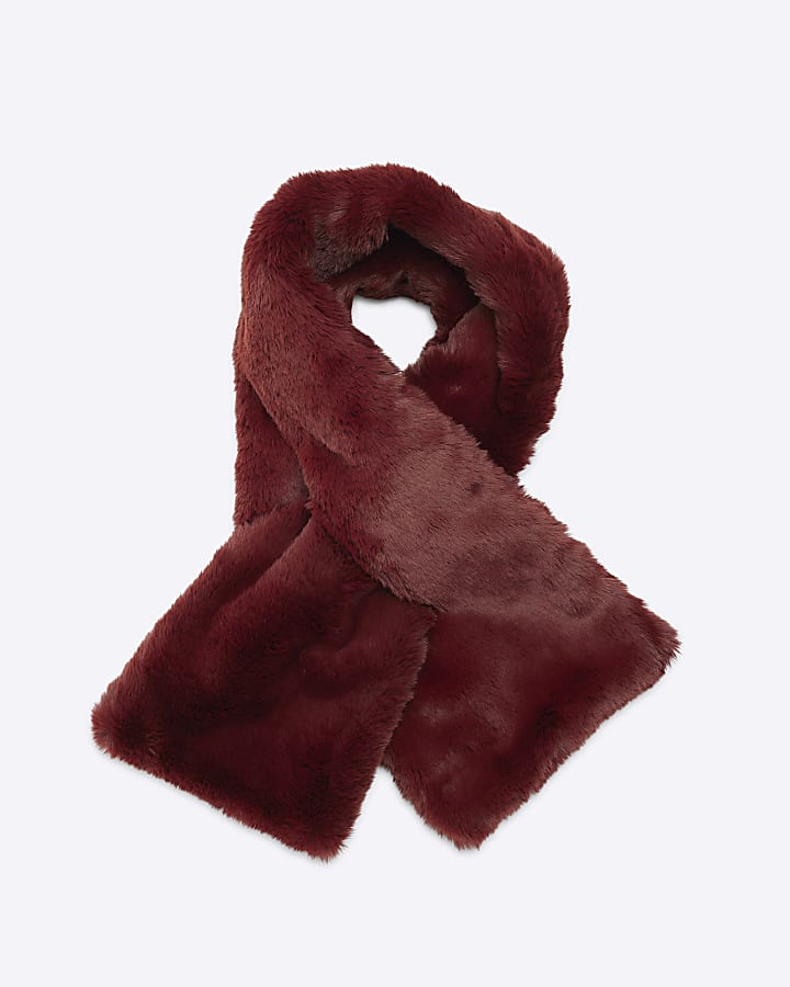 Red Pull Through Faux Fur Scarf