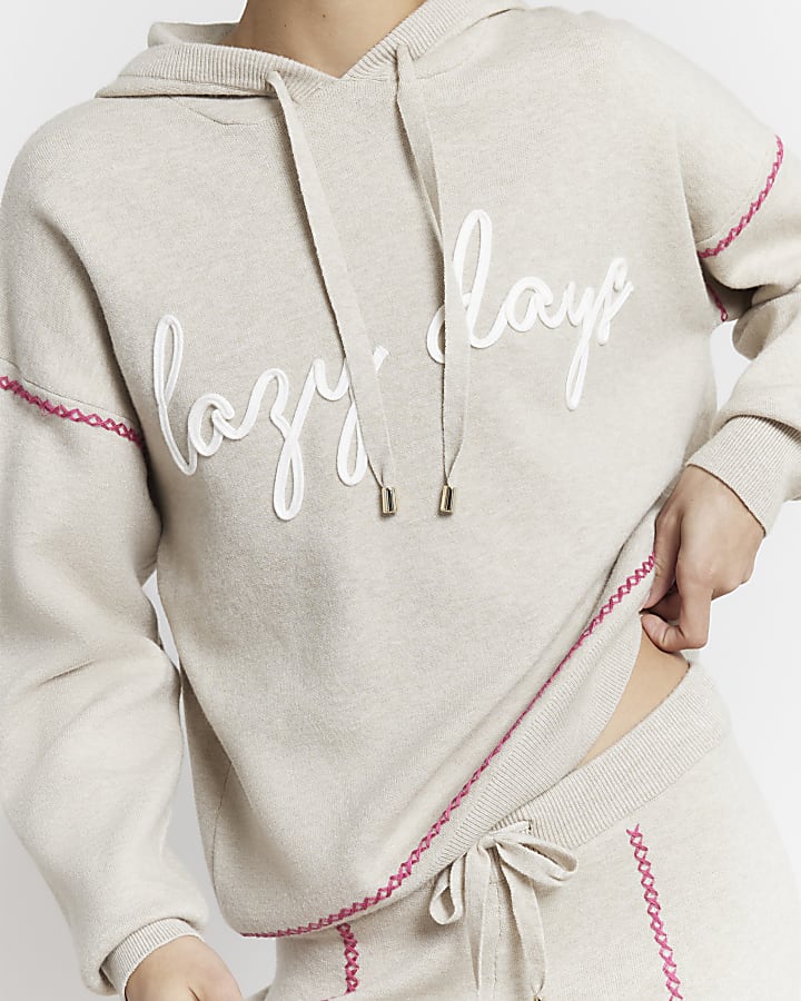 Beige 'Lazy Days' Graphic Hoodie