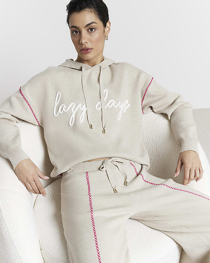 Beige 'Lazy Days' Graphic Hoodie