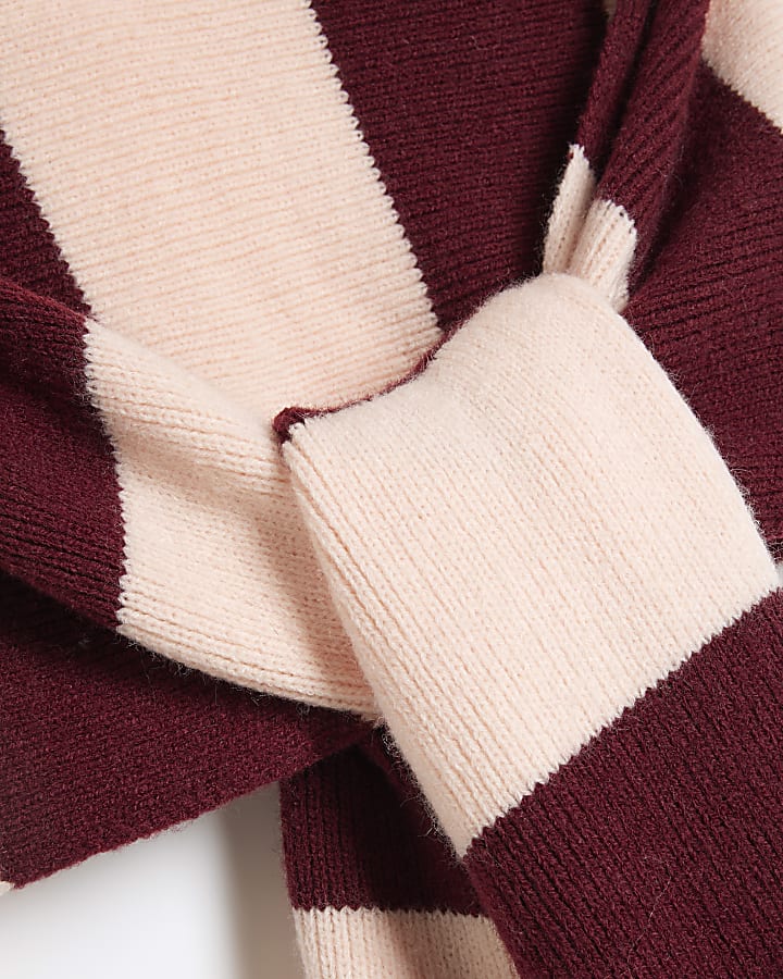 Pink Knitted Stripe Hood Scarf