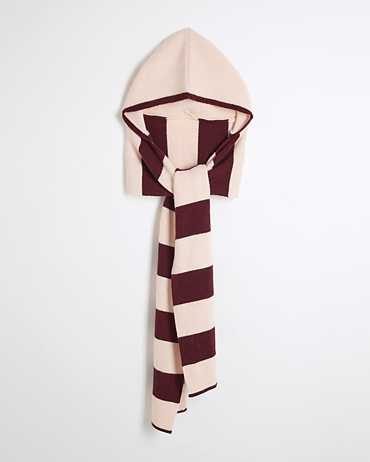 Pink Knitted Stripe Hood Scarf