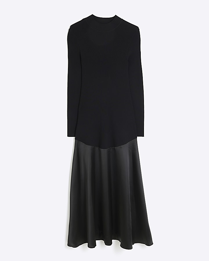 Black Satin Hybrid Maxi Dress