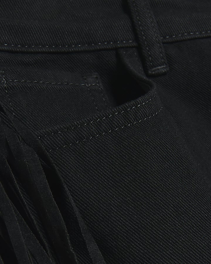 Black Relaxed Straight Leg Tassel Jeans