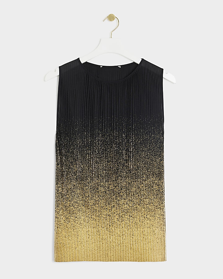 Black ombre plisse sleeveless top