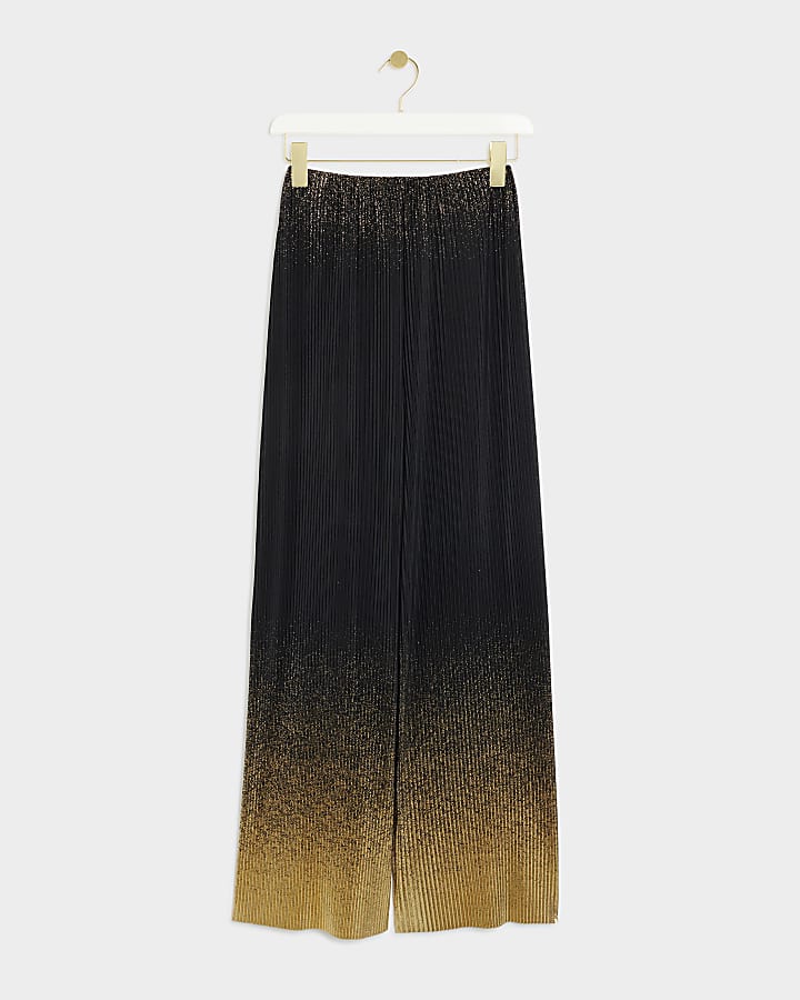 Black plisse ombre wide leg trousers