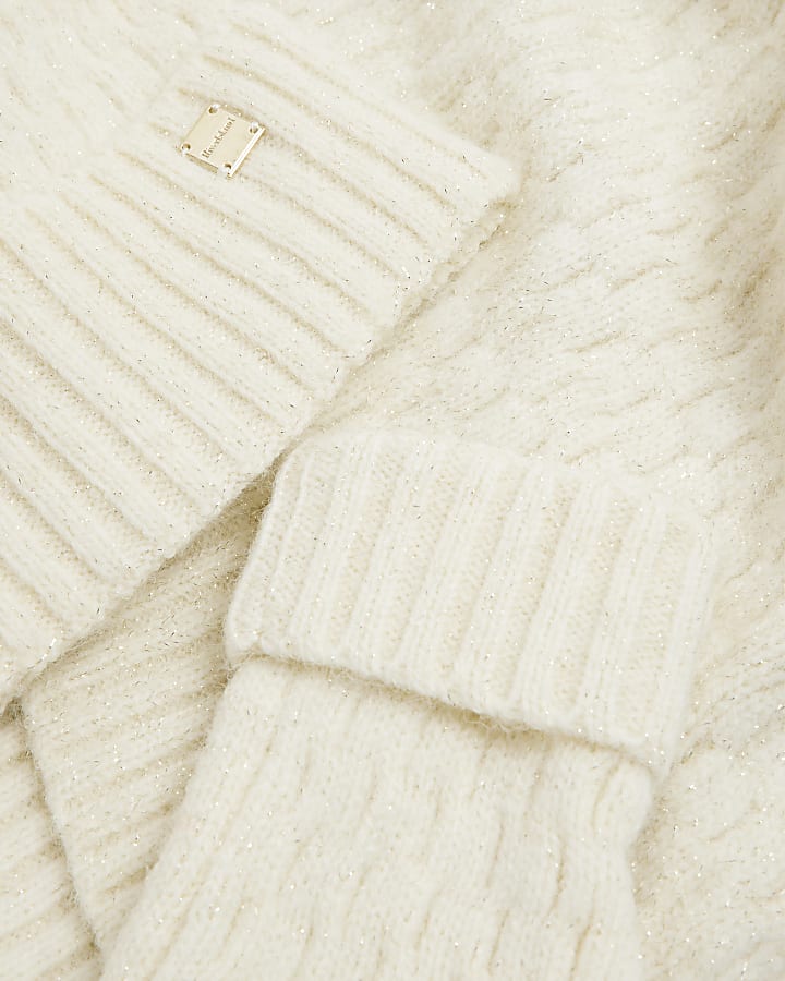 Cream Knit Scarf Hat and Gloves Gift Set