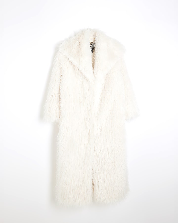 Cream Maxi Shaggy Faux Fur Coat