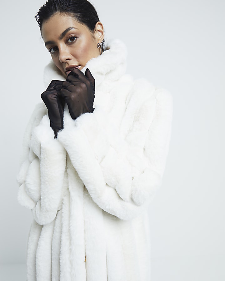 Cream Faux Fur Panelled Coat