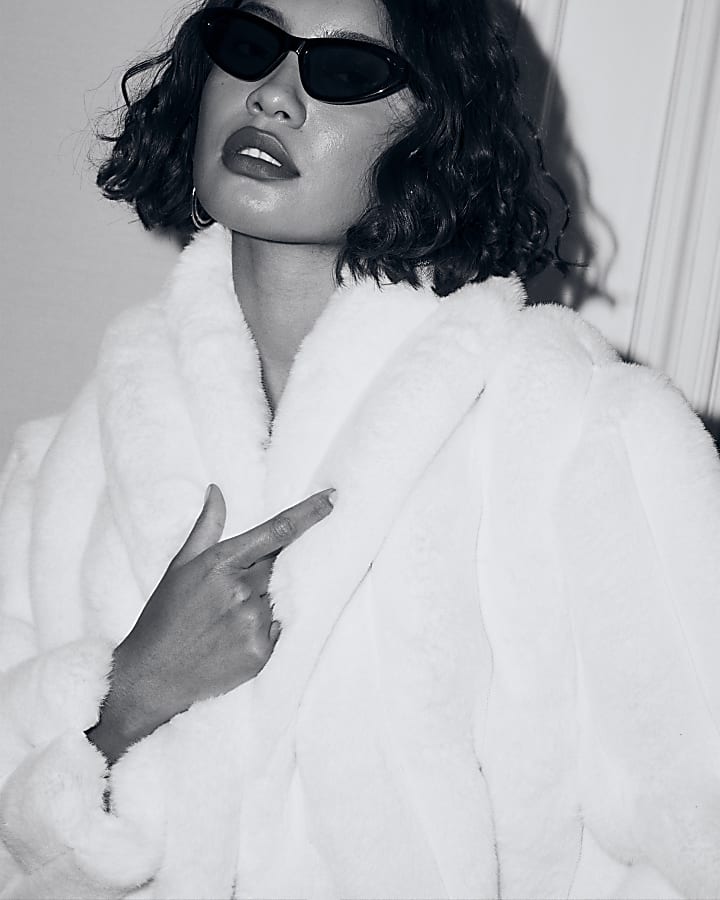 Cream Faux Fur Panelled Coat