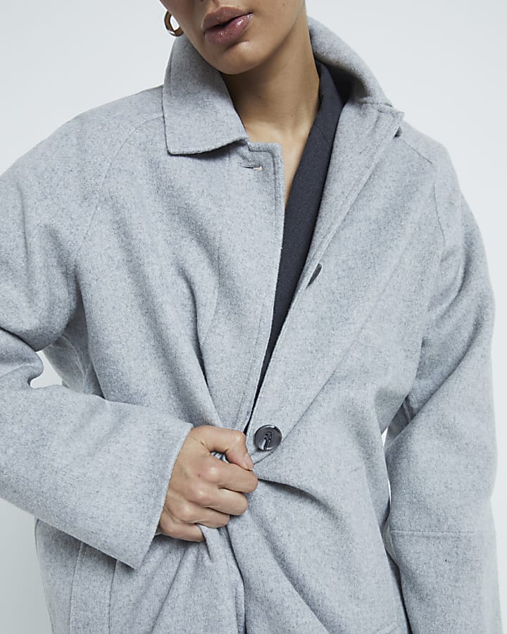 Grey Premium Wool Blend Button Coat