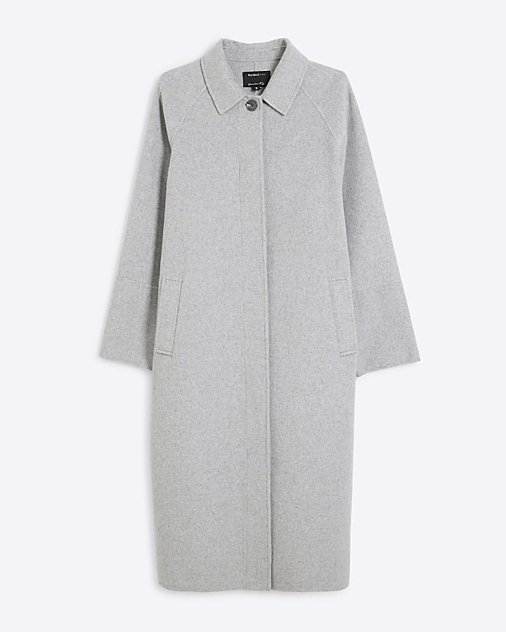 Grey Premium Wool Blend Button Coat