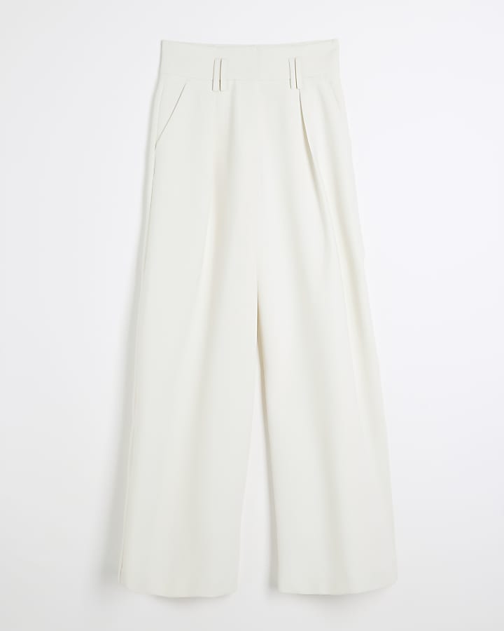 Cream High Waisted Wide Leg Trousers